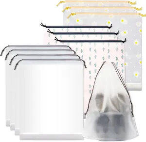 10Pcs Clear Drawstring Shoe Bags for Travel, Waterproof & Portable Travel Shoe Bag, 11.8In x 15.7In & 11.8In x 13.78In, Travel Essentials for Women and Men