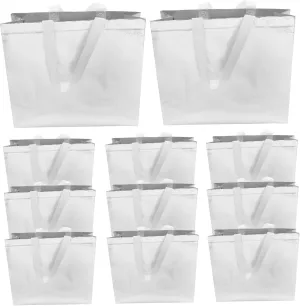 12Pcs Coated Non Woven Tote Bags Reusable Shopping Handbags for Outdoor Use Present Bags with Handles