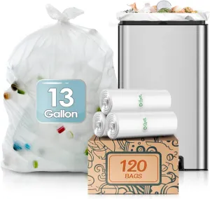 13 Gallon 120 Counts Strong Trash Bags Tall Kitchen Garbage Bags by Teivio, 12 Gallon 13 Gallon 14 Gallon, Multi-Use Bin Liners, Plastic Bags for Home Office Kitchen Yard Industrial, Clear