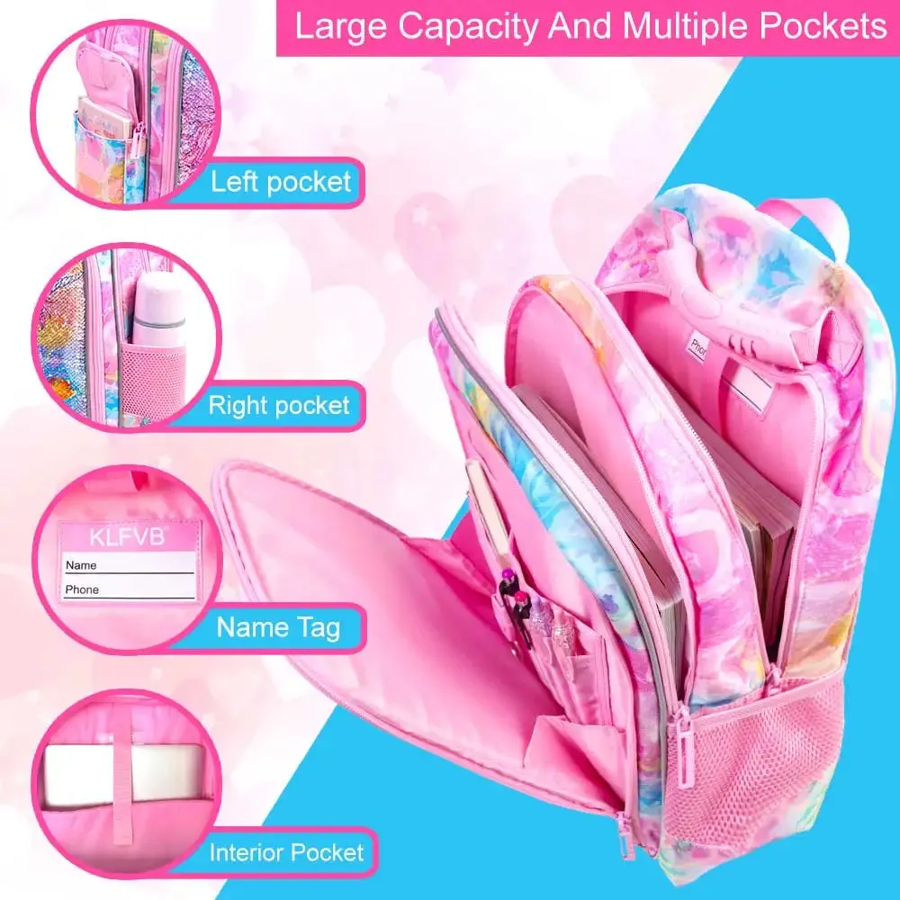 3 Piece Sequin Unicorn Backpack Set For Girls 16 Inch With Lunch Box L For Elementary School