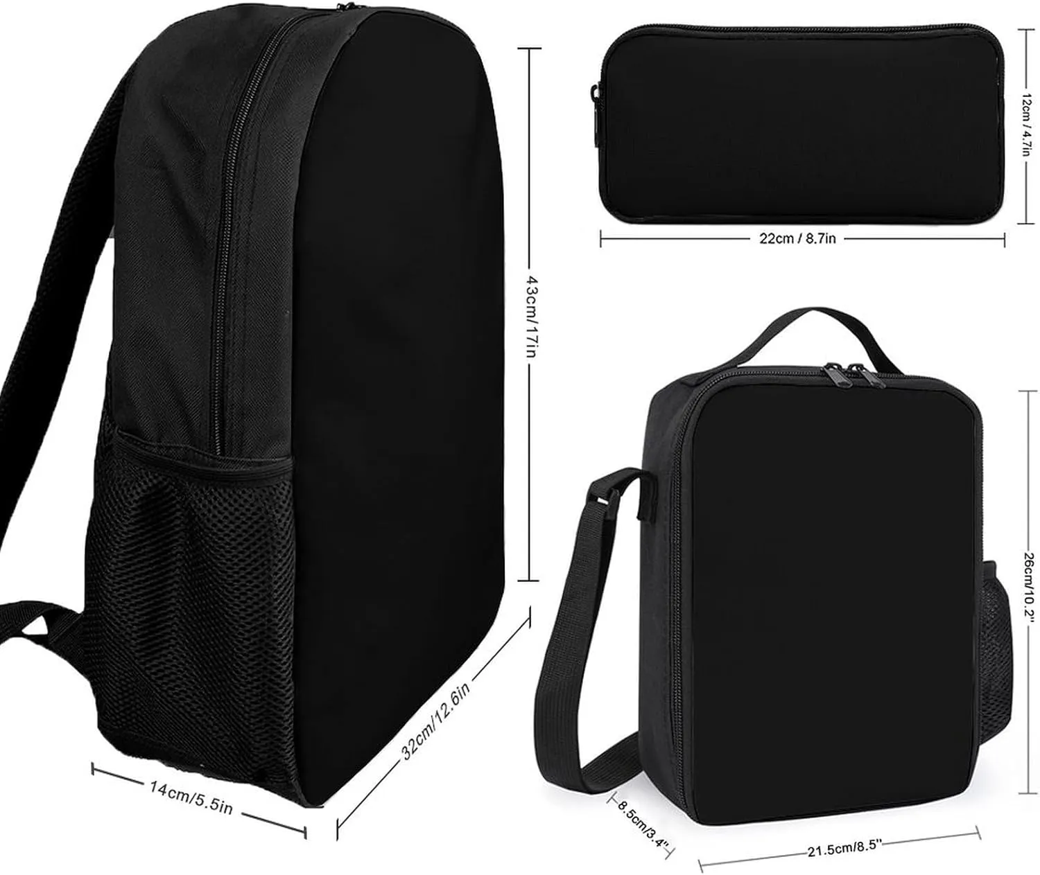 3PCS Backpack Set 3D Print Casual Backpacks Fashion Travel Bag Black