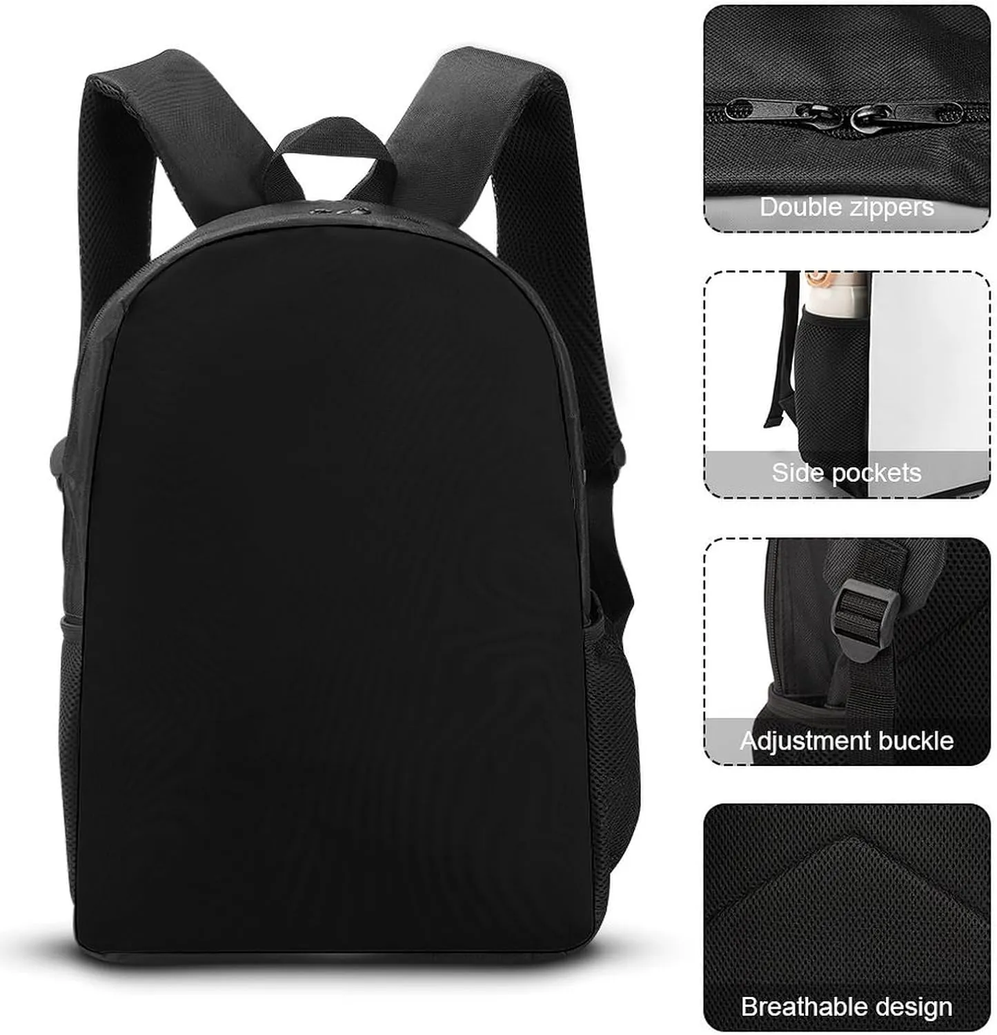 3PCS Backpack Set 3D Print Casual Backpacks Fashion Travel Bag Black