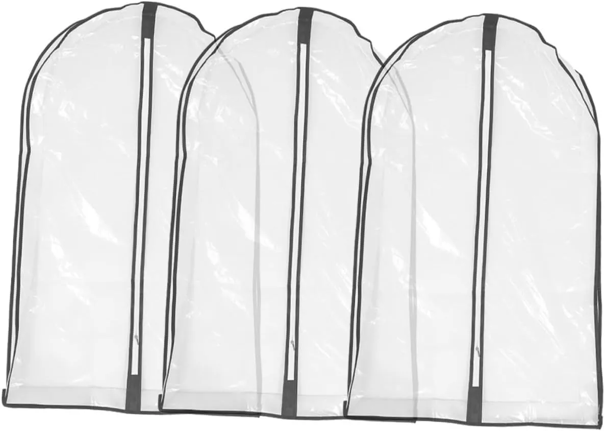 3Pcs Clothes Storage Bags with Zipper Non Woven Material Breathable Garment Covers for Hanging Clothes Protects and Water Stains