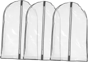 3Pcs Clothes Storage Bags with Zipper Non Woven Material Breathable Garment Covers for Hanging Clothes Protects and Water Stains