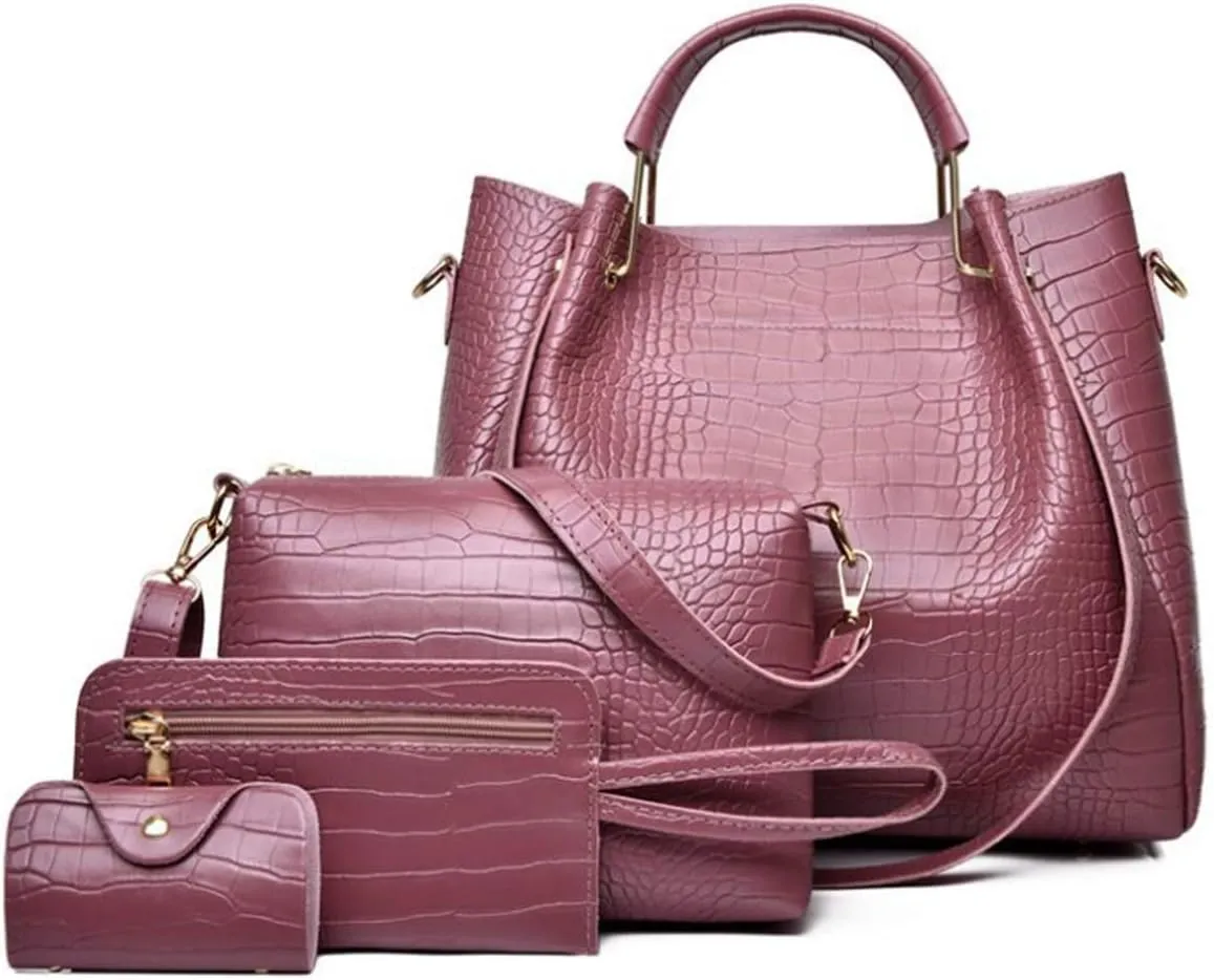 4 PCS HandbagS Set Women Totes Satchel Purse PU Top Handle Crossbody Shoulder Bag Clutch