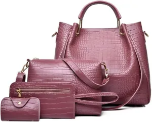 4 PCS HandbagS Set Women Totes Satchel Purse PU Top Handle Crossbody Shoulder Bag Clutch