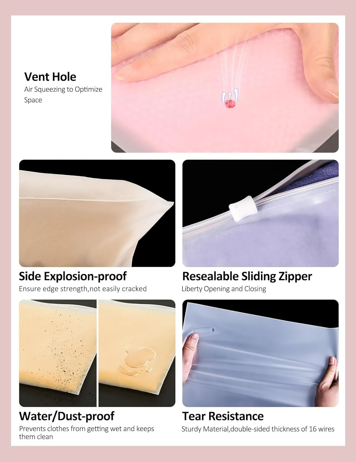 50Pcs Shirt Bags, 9" x 12" Frosted Zipper Plastic Bags for Clothes, Resealable Shirt Shipping Packaging Bag, 3 Mil
