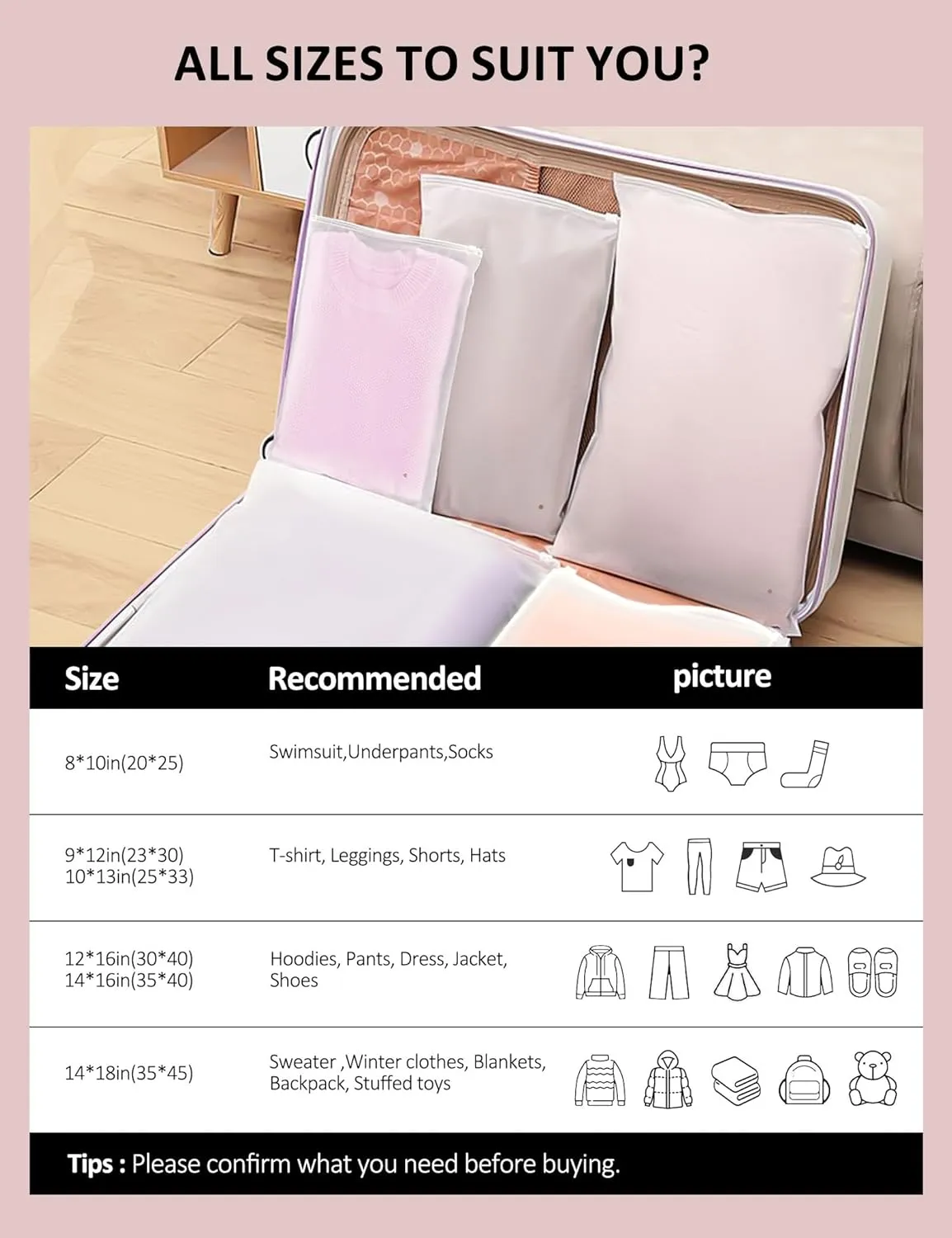 50Pcs Shirt Bags, 9" x 12" Frosted Zipper Plastic Bags for Clothes, Resealable Shirt Shipping Packaging Bag, 3 Mil