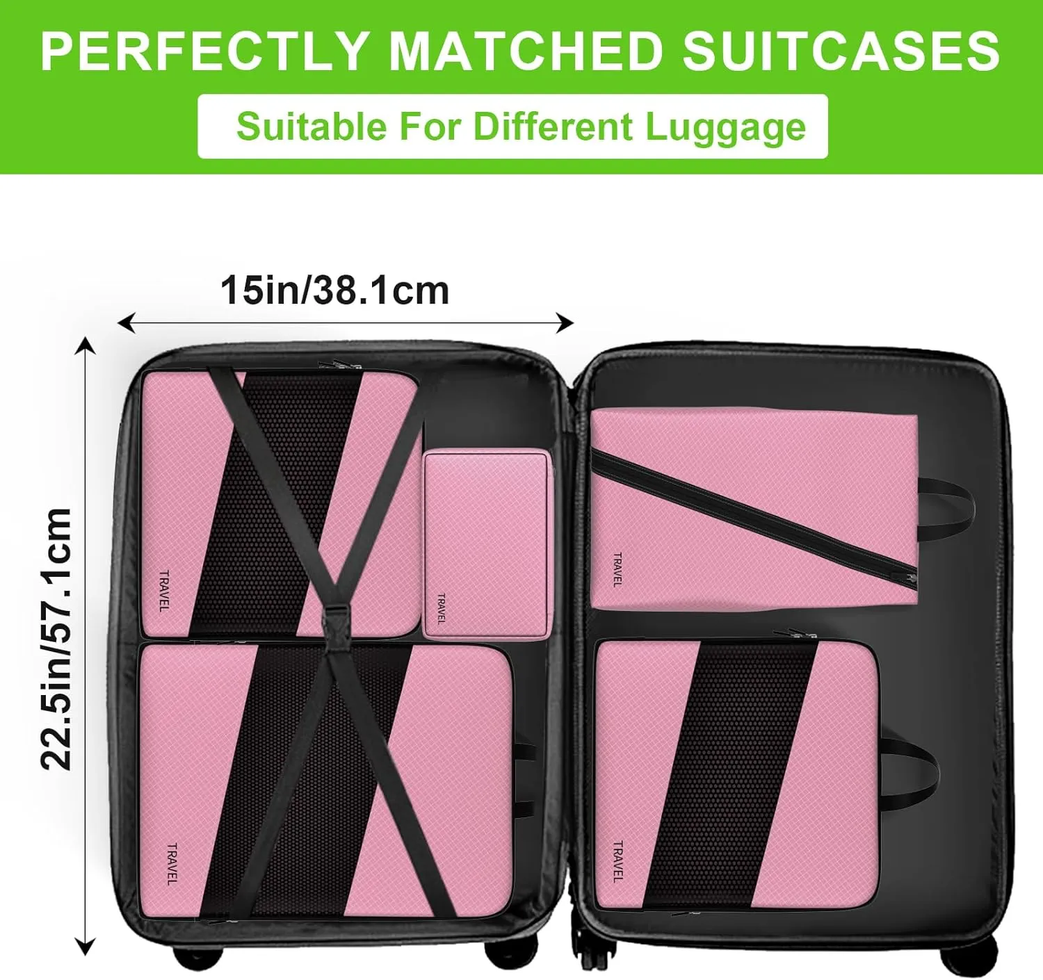 6 Set Compression Packing Cubes for Carry On Suitcase - Must Have Travel Bags Organizer Set for Luggage Essentials (PINK)