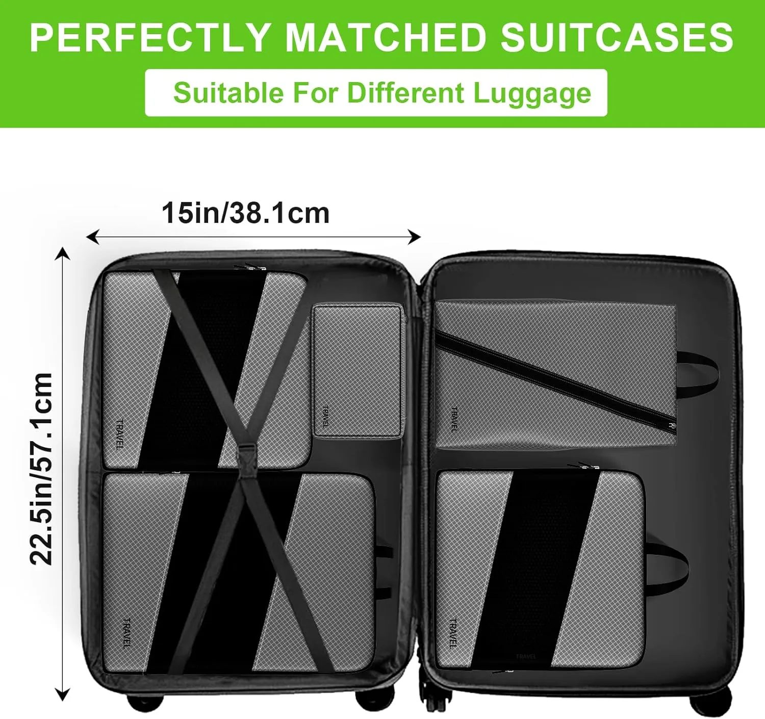 6 Set Compression Packing Cubes for Carry On Suitcase - Travel Bags Organizer Set for Luggage Essentials (Gray)