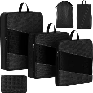 6 Set Compression Packing Cubes for Carry On Suitcase Travel Must Haves Travel Bags Organizer for Luggage Suitcase Organizer Bags Set for Travel Essentials Luggage Organizer BagsBlack)