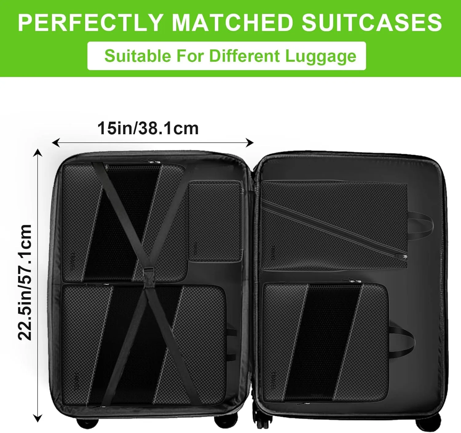 6 Set Compression Packing Cubes for Carry On Suitcase Travel Must Haves Travel Bags Organizer for Luggage Suitcase Organizer Bags Set for Travel Essentials Luggage Organizer BagsBlack)