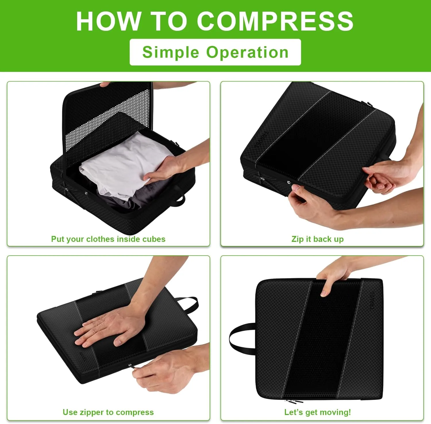 6 Set Compression Packing Cubes for Carry On Suitcase Travel Must Haves Travel Bags Organizer for Luggage Suitcase Organizer Bags Set for Travel Essentials Luggage Organizer BagsBlack)