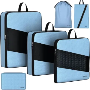 6 Set Compression Packing Cubes for Carry On Suitcase Travel Must Haves Travel Bags Organizer for Luggage Suitcase Organizer Bags Set for Travel Essentials Luggage Organizer BagsBLUE)