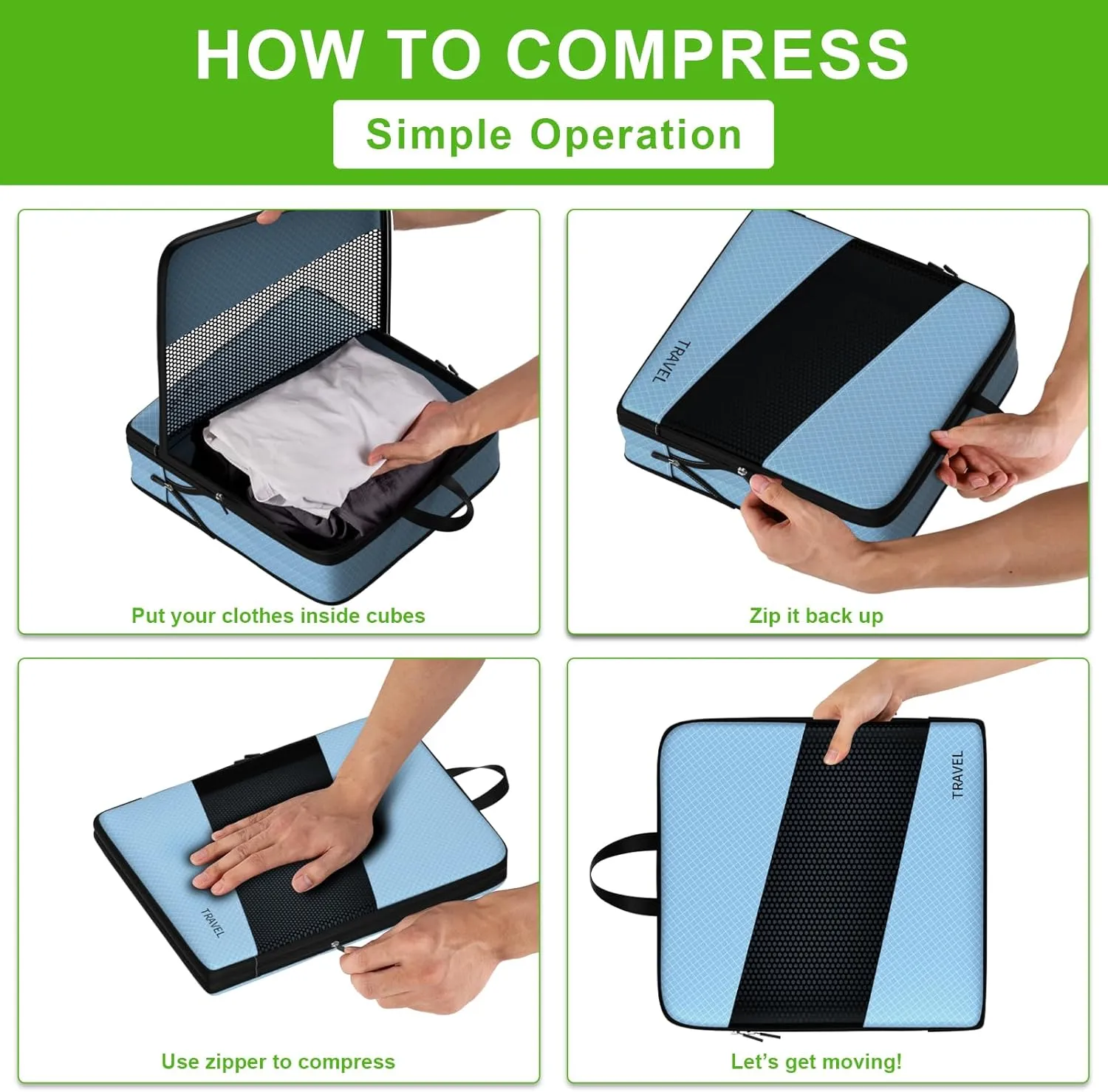 6 Set Compression Packing Cubes for Carry On Suitcase Travel Must Haves Travel Bags Organizer for Luggage Suitcase Organizer Bags Set for Travel Essentials Luggage Organizer BagsBLUE)
