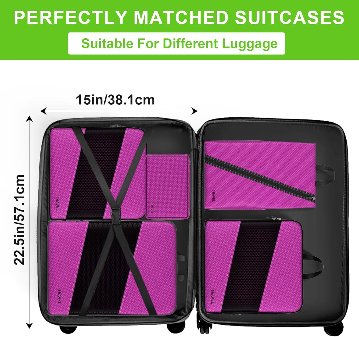 6 Set Compression Packing Cubes for Carry On Suitcase Travel Must Haves Travel Bags Organizer for Luggage Suitcase Organizer Bags Set for Travel Essentials Luggage Organizer BagsDark Purple)