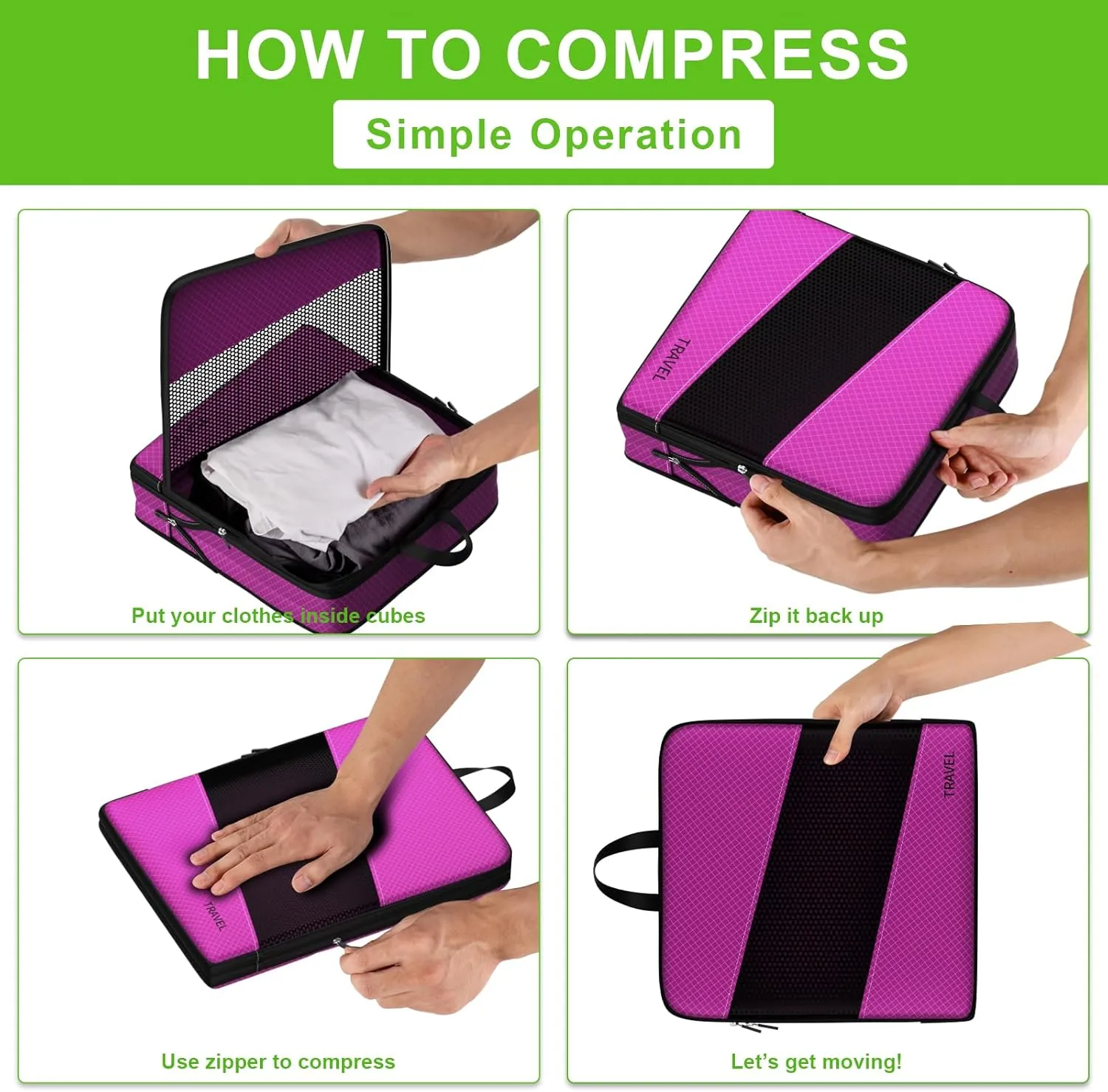 6 Set Compression Packing Cubes for Carry On Suitcase Travel Must Haves Travel Bags Organizer for Luggage Suitcase Organizer Bags Set for Travel Essentials Luggage Organizer BagsDark Purple)