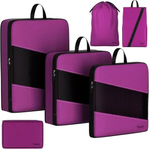 6 Set Compression Packing Cubes for Carry On Suitcase Travel Must Haves Travel Bags Organizer for Luggage Suitcase Organizer Bags Set for Travel Essentials Luggage Organizer BagsDark Purple)