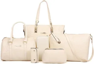 6pcs Women Handbags and Purses Set PU Totes Top-handle Satchel Shoulder Bag Clutch Wallet