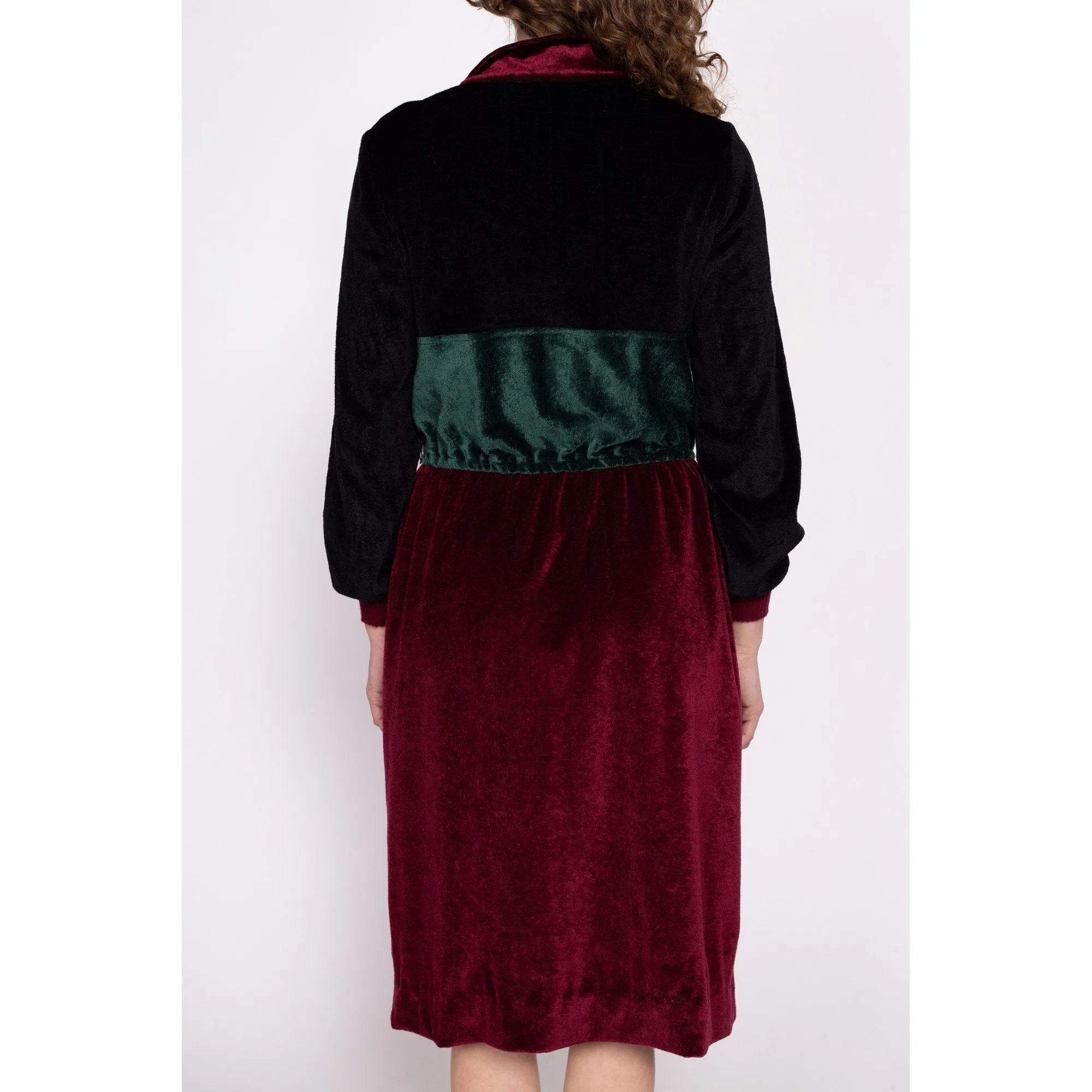 70s Jewel Tone Velour Midi Shirtdress - Medium to Large