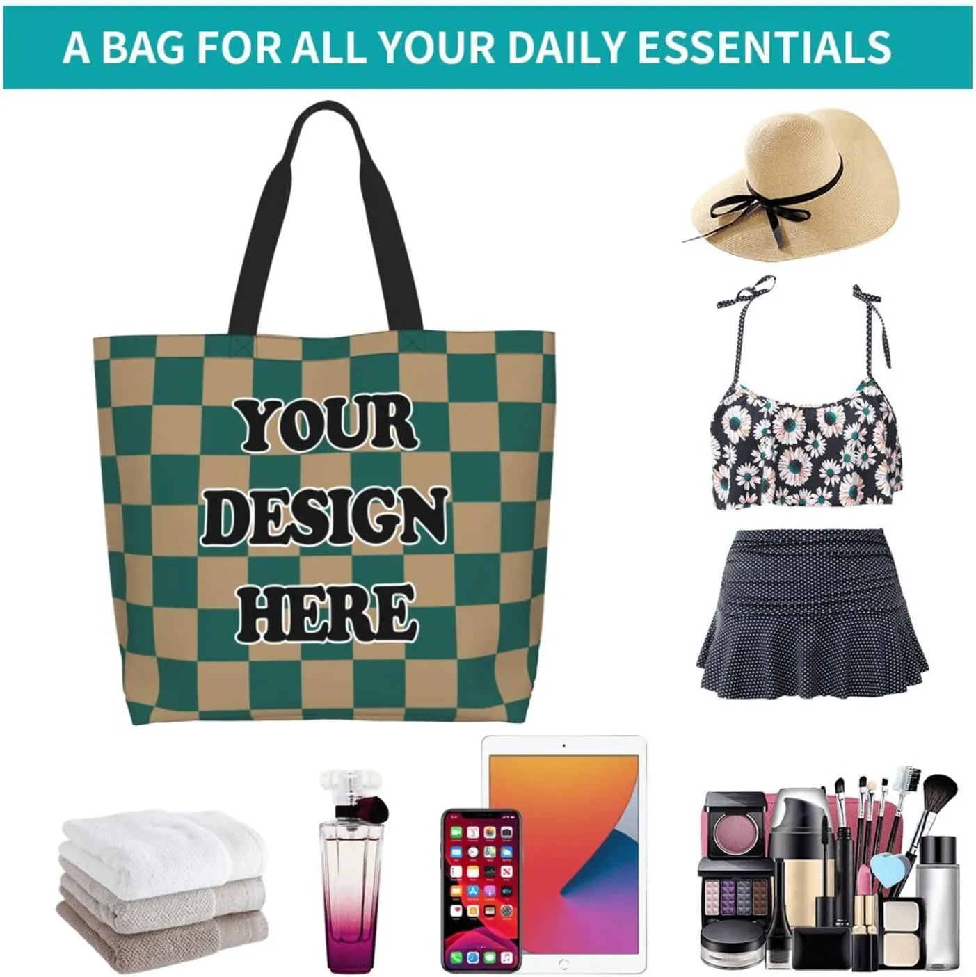 Abybela Custom Tote Bags with Team Logo Text Picture for Women Personalized Shopping Handmade Totes