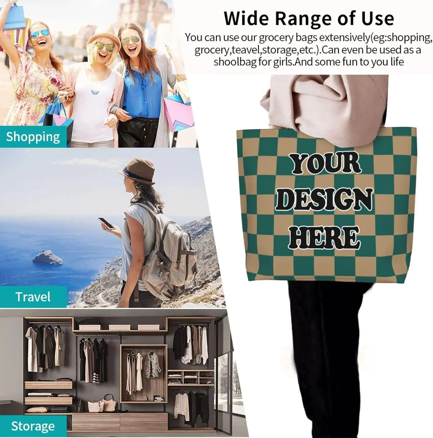 Abybela Custom Tote Bags with Team Logo Text Picture for Women Personalized Shopping Handmade Totes