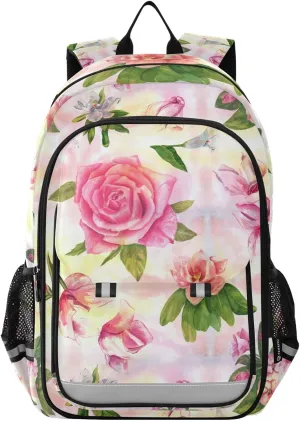 ALAZA Chic Vintage Red Rose Flowers and Leaves Laptop Backpack Purse for Women Men School Bag 17 Inch Bookbag Student Boys Girls Travel Casual Daypack