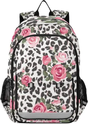 ALAZA Cute Rose Flower Leopard Cheetah Laptop Backpack Purse for Women Men School Bag 17 Inch Bookbag Student Boys Girls Travel Casual Daypack