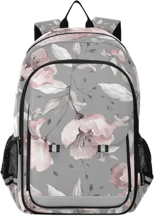 ALAZA Grey Flowers Leaves Rose Laptop Backpack Purse for Women Men School Bag 17 Inch Bookbag Student Boys Girls Travel Casual Daypack