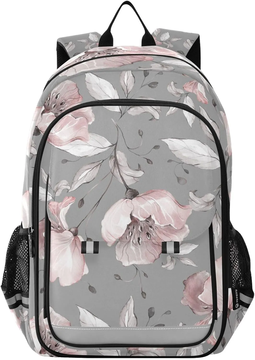 ALAZA Grey Flowers Leaves Rose Laptop Backpack Purse for Women Men School Bag 17 Inch Bookbag Student Boys Girls Travel Casual Daypack