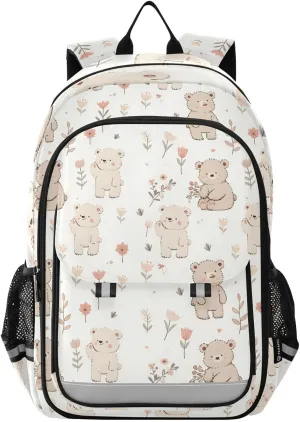 ALAZA Lovely Bear Flowers Laptop Backpack Purse for Women Men School Bag 17 Inch Bookbag Student Boys Girls Travel Casual Daypack