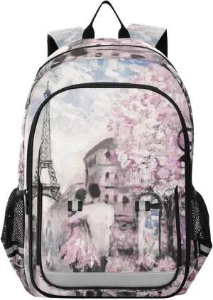 ALAZA Romantic Paris Street View Laptop Backpack Purse for Women BookBags 17 inch School Bags Men Boys Girls Travel Casual Daypack