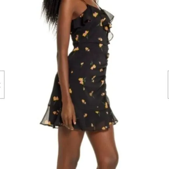 ALL IN FAVOR Women's Callie Ruffle Trim Floral Print Chiffon Mini Dress