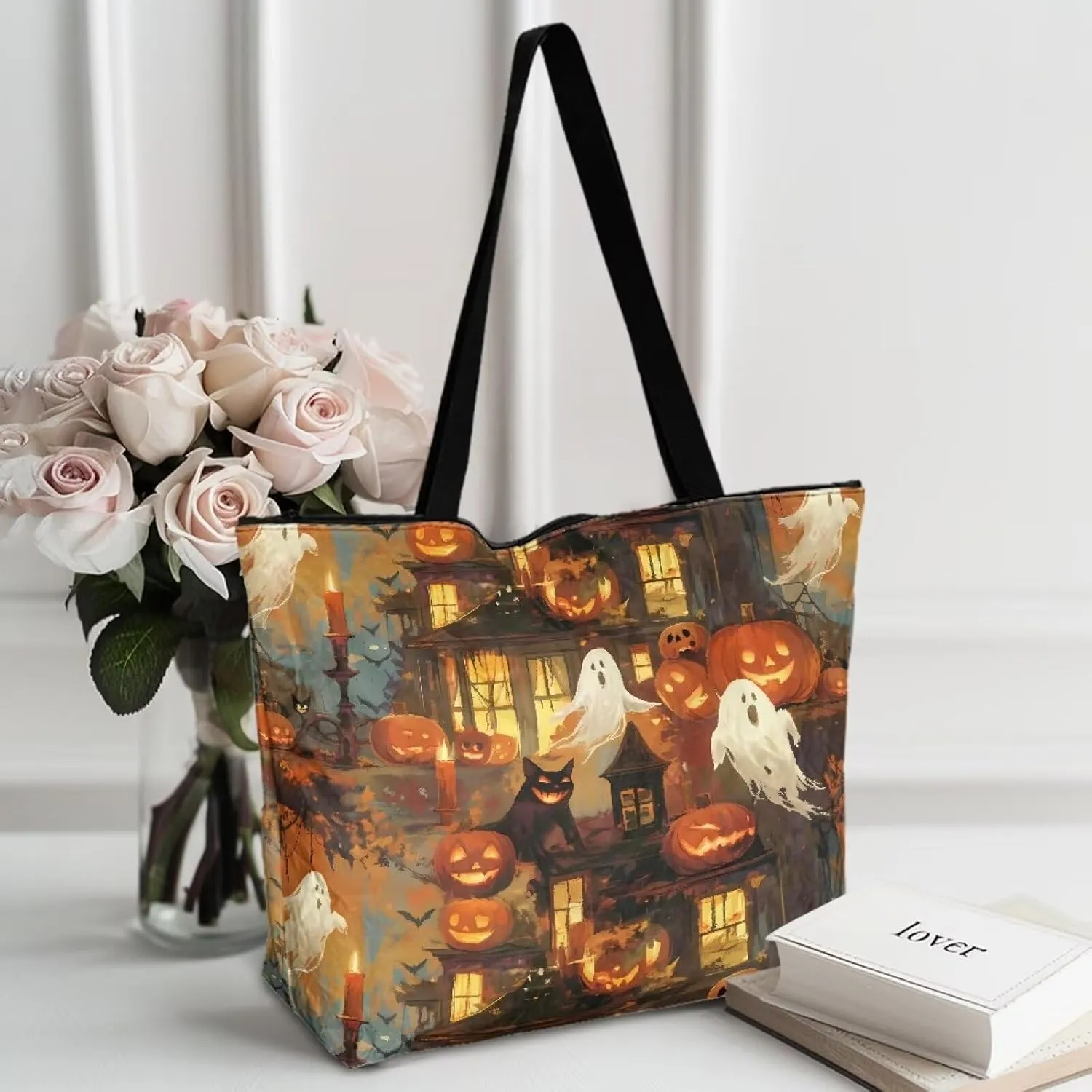 American Flag Eco-Friendly Paper Tote Bag, Ethnic Tribal Reusable Handbag Adorable Dog Animal Tote Bag for Women