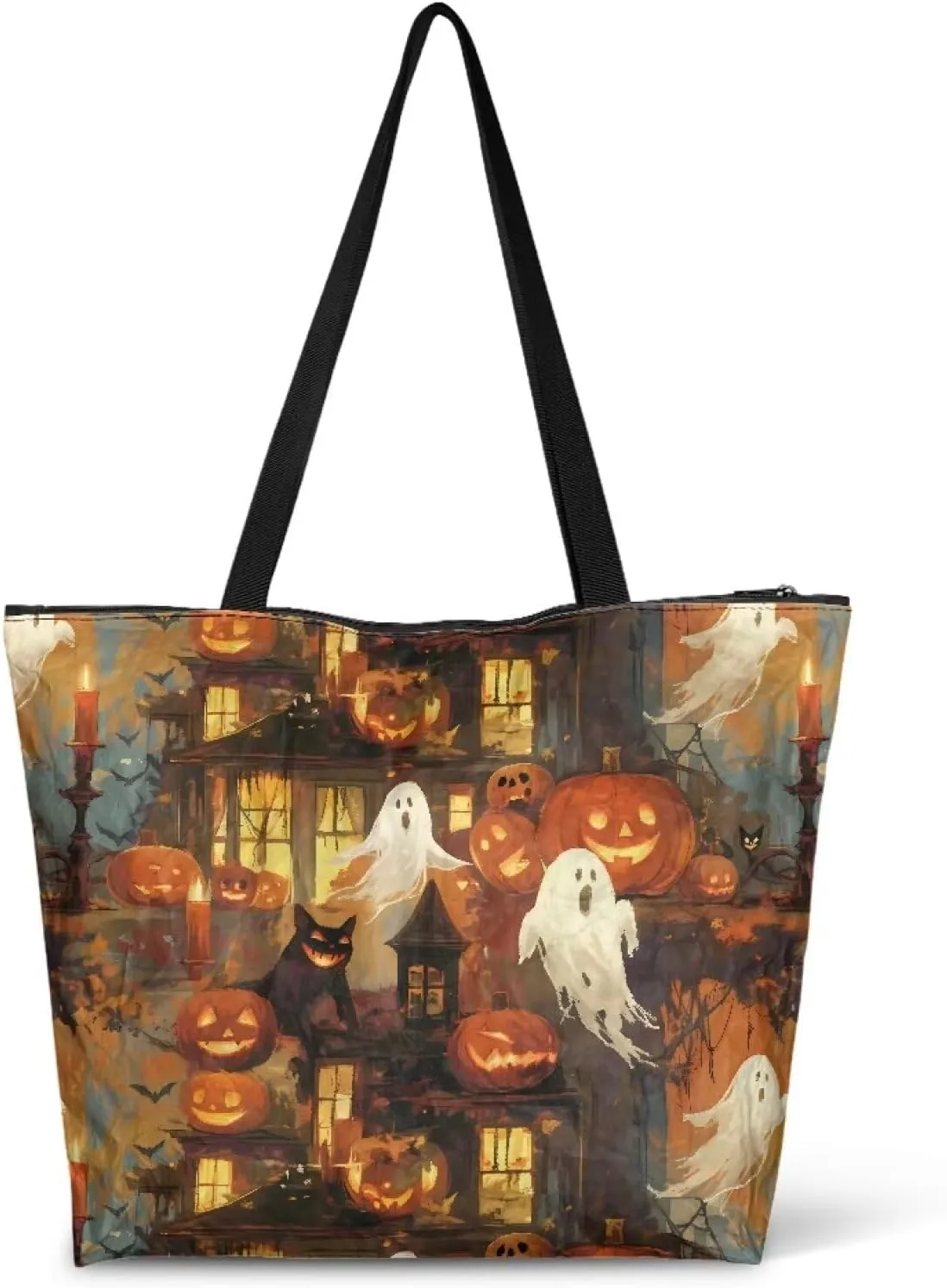 American Flag Eco-Friendly Paper Tote Bag, Ethnic Tribal Reusable Handbag Adorable Dog Animal Tote Bag for Women