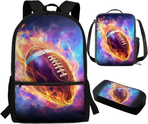 American Football Kids Backpack Boys Toddler Personalized Cool Teens Bookbag Age 8-10 for Primary Elementary Middle School 3 Pcs Schoolbag Set with Kids Lunchbox Pencil Case