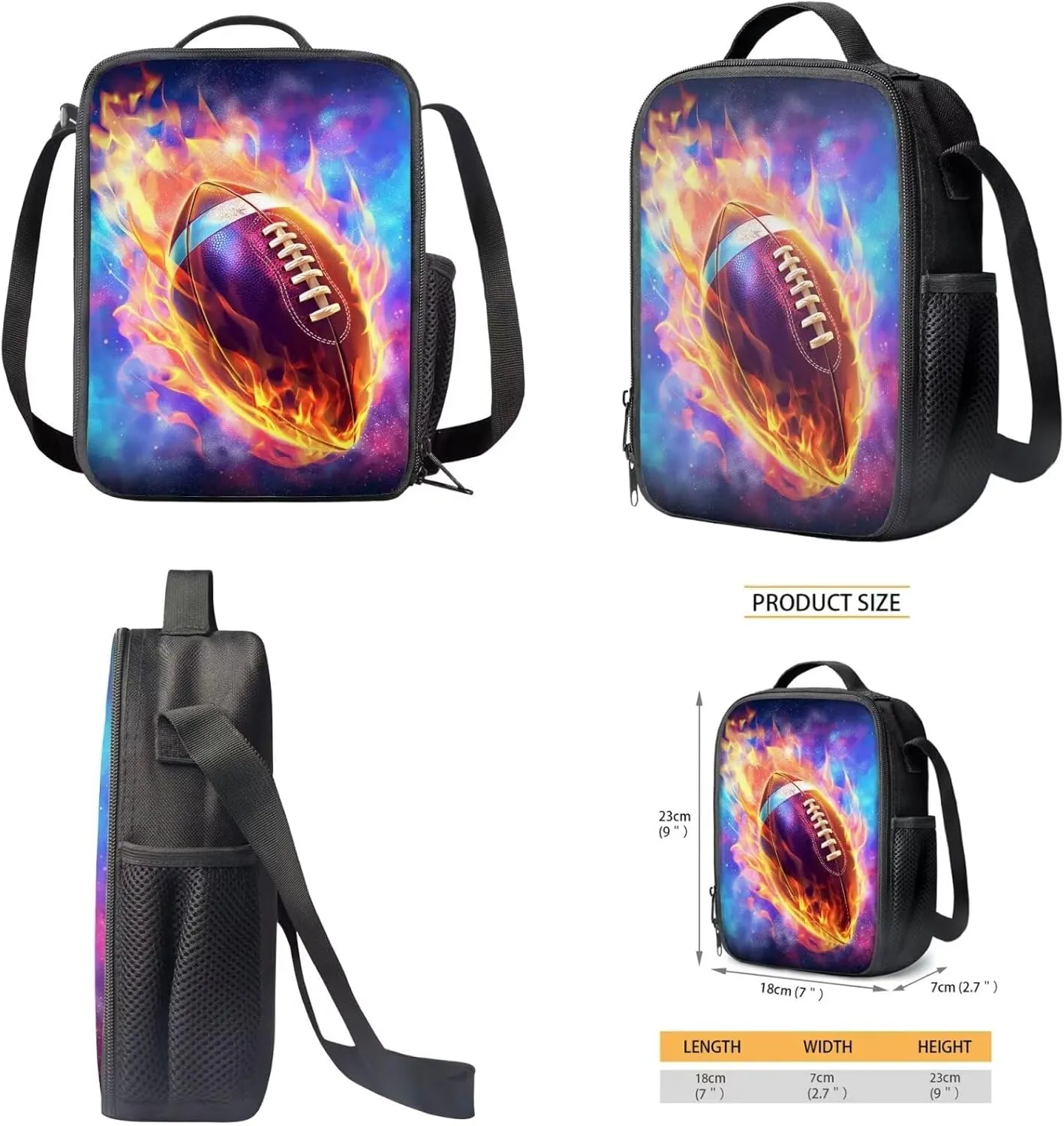 American Football Kids Backpack Boys Toddler Personalized Cool Teens Bookbag Age 8-10 for Primary Elementary Middle School 3 Pcs Schoolbag Set with Kids Lunchbox Pencil Case