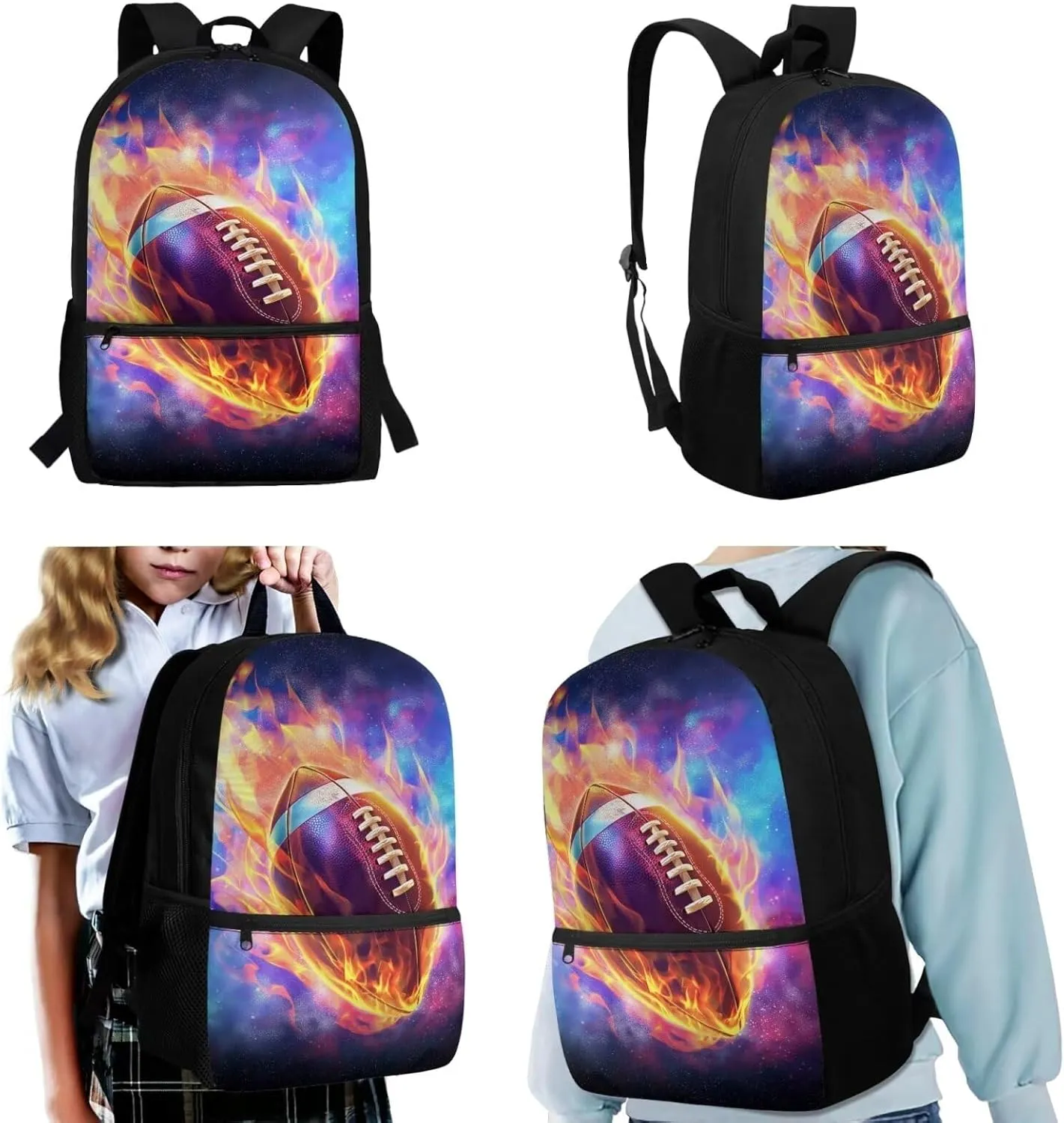 American Football Kids Backpack Boys Toddler Personalized Cool Teens Bookbag Age 8-10 for Primary Elementary Middle School 3 Pcs Schoolbag Set with Kids Lunchbox Pencil Case