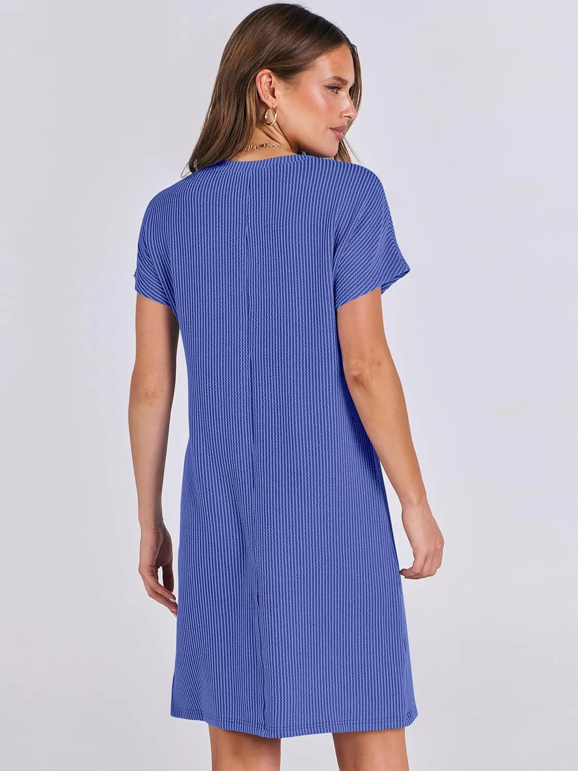 ANRABESS Womens Casual Summer Ribbed Knit Tunic Tshirt Mini Dresses 2025 Trendy Crewneck Short Sleeve Beach Loose Shift Dress