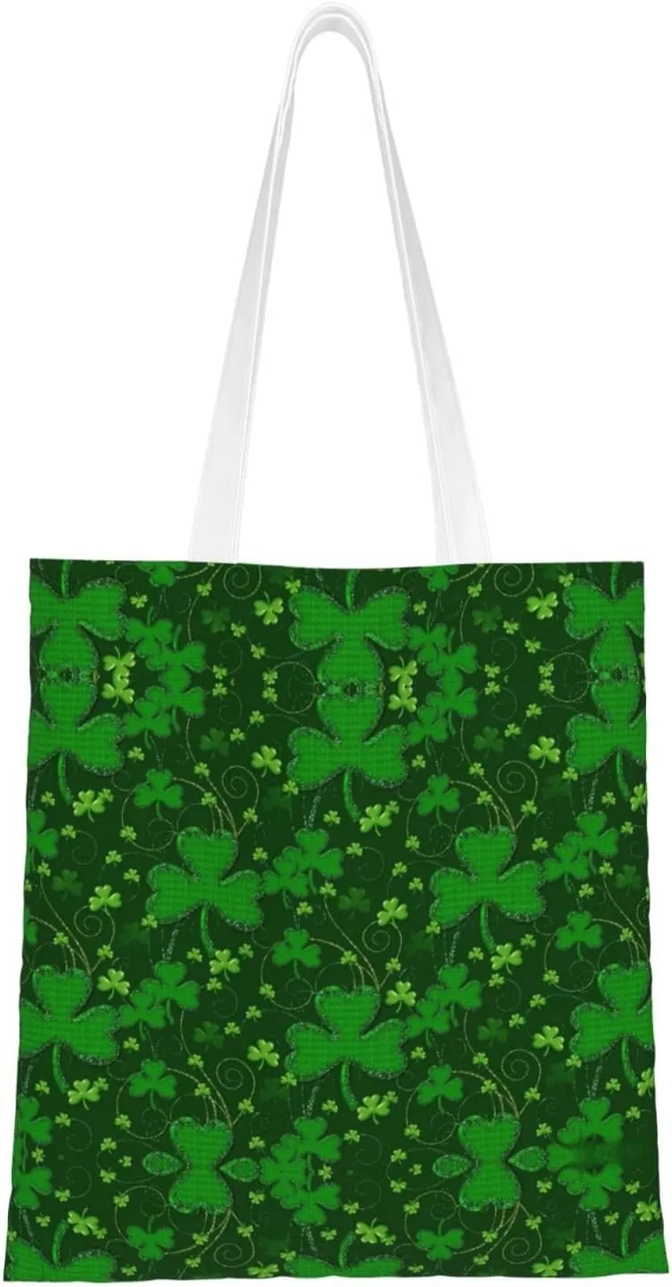 Background St Patrick'S Day Glitter Print Totes, Portable Beach Bag,Reusable Grocery Bags Foldable Shopping With Handlesbags