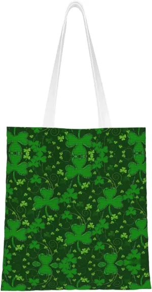 Background St Patrick'S Day Glitter Print Totes, Portable Beach Bag,Reusable Grocery Bags Foldable Shopping With Handlesbags