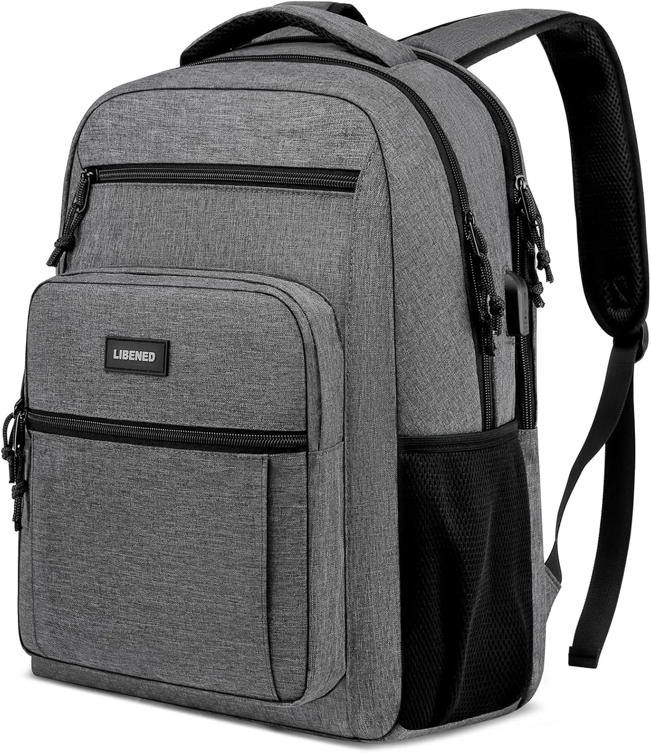 Backpack for Women Men, School Backpacks for Teens Boys and Girls, Laptop Mochila with USB Charging Port, 15.6 Inch Water Resistant Backpack for Work, College, Grey