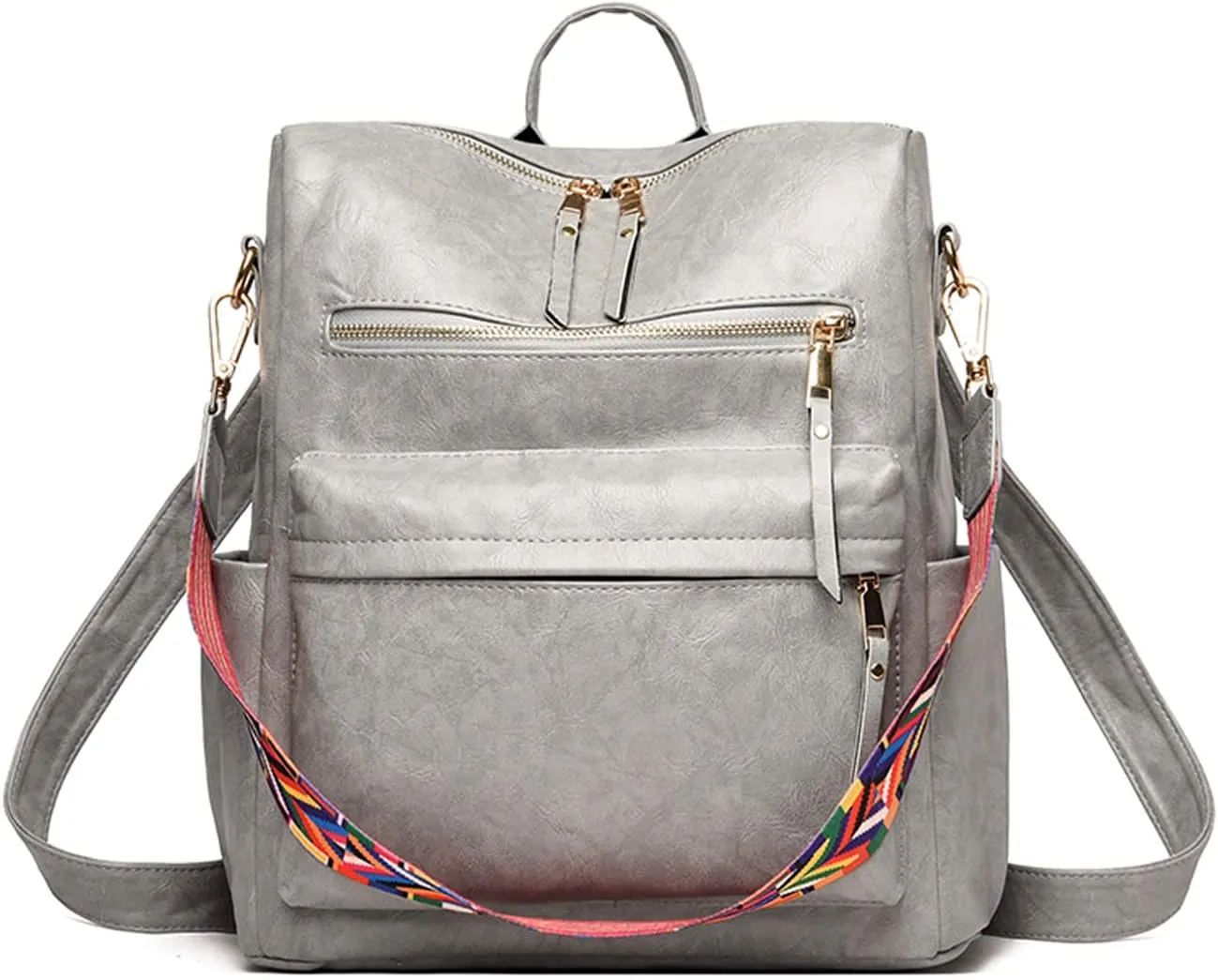 Backpack Purse Leather Shoulder Bags for Travel, Large Fashionable Designer Satchel Handbags for Women Ladies (Gray)