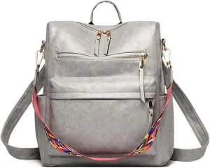 Backpack Purse Leather Shoulder Bags for Travel, Large Fashionable Designer Satchel Handbags for Women Ladies (Gray)