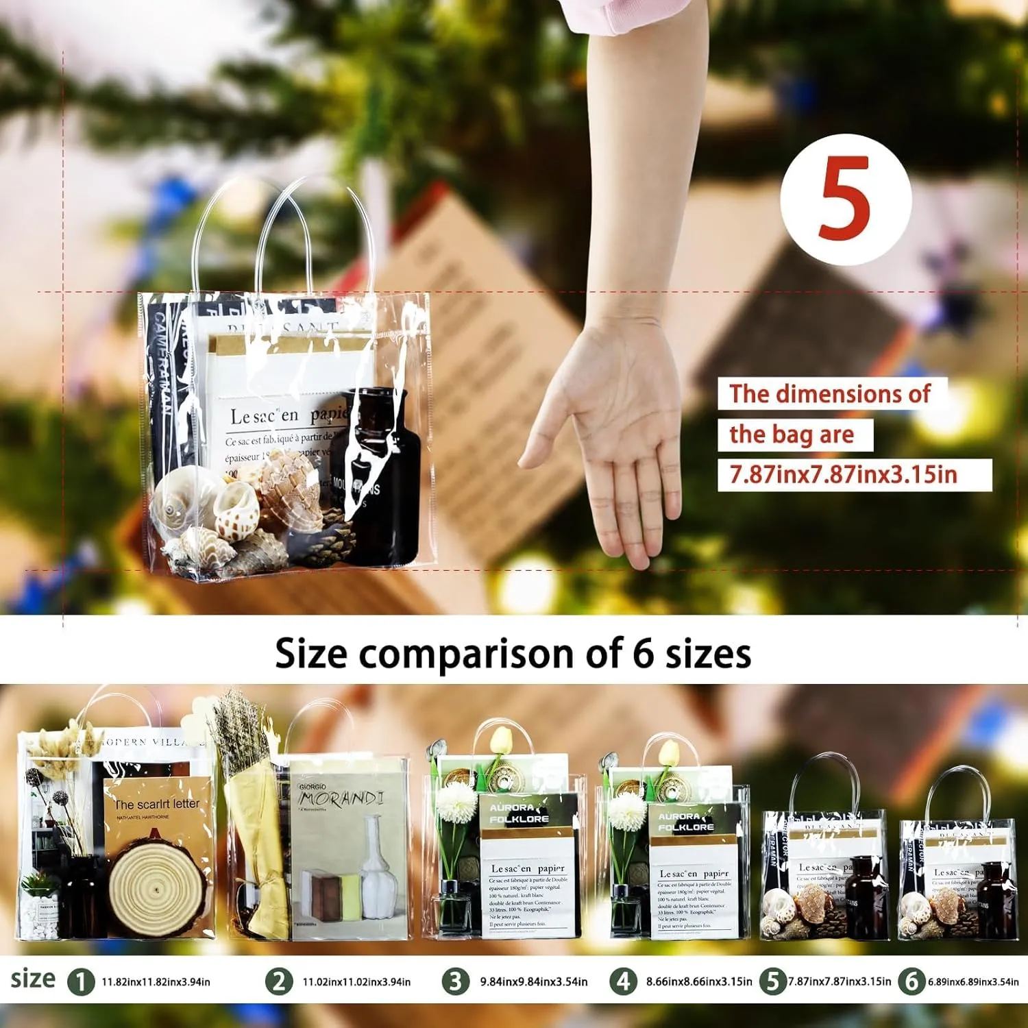 BadenBach 16 PCS Clear Gift Bags with Handle,7.87" x 7.87" x 3.15",Transparent Plastic Gift Wrap Bag Bulk Reusable Clear Party Favor Goodie Bags for Boutique Wedding Birthday Baby Shower Father's Day