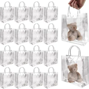 BadenBach 16 PCS Clear Gift Bags with Handle,7.87" x 7.87" x 3.15",Transparent Plastic Gift Wrap Bag Bulk Reusable Clear Party Favor Goodie Bags for Boutique Wedding Birthday Baby Shower Father's Day