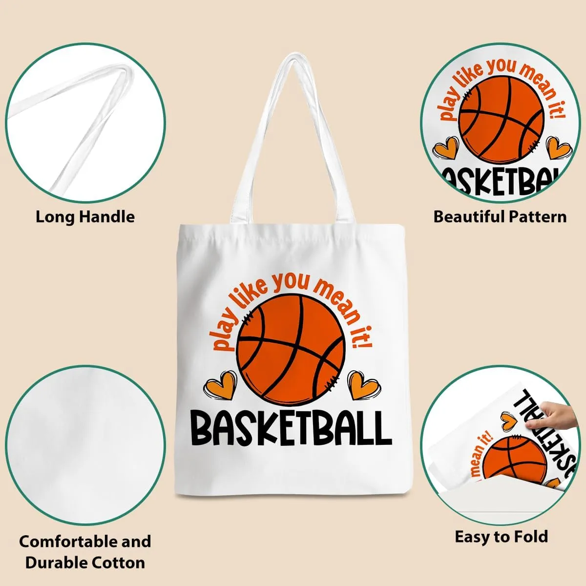 Basketball Storage Bag Sports Lovers Tote Bag, Basketball Stuff for Women Men Basketball Fans Player Daughter Son