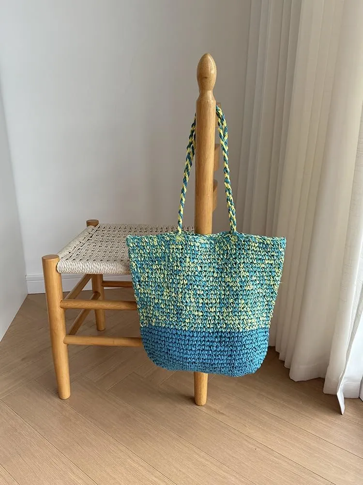 Beach Bag, Large Beach Bag for Women, Woven Straw Beach Tote Bag Waterproof, Weaving Swim Shopping Travel Bag