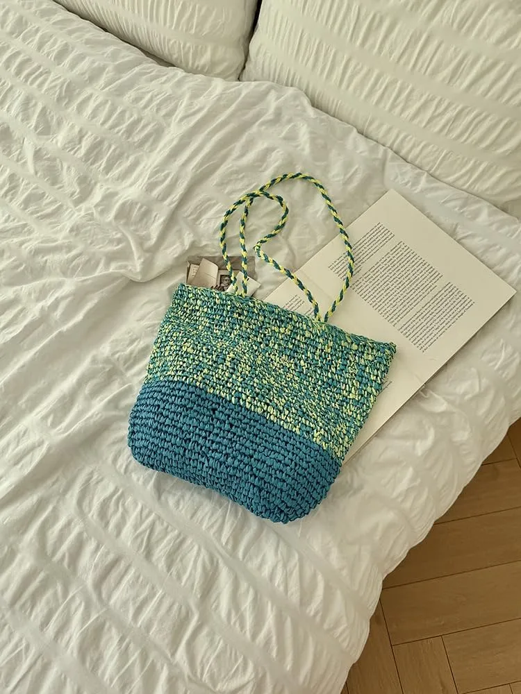 Beach Bag, Large Beach Bag for Women, Woven Straw Beach Tote Bag Waterproof, Weaving Swim Shopping Travel Bag