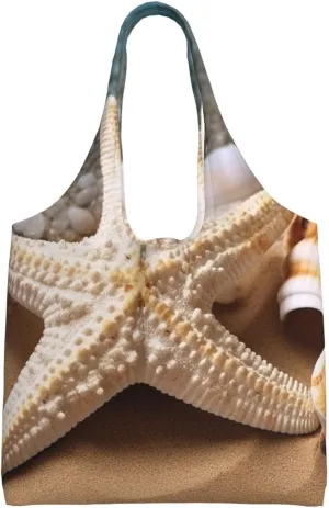 Beach Shell Starfish Canvas Tote Bag Aesthetic Large Shoulder Bags Reusable Shopping Bags for Women Grocery Bag Purse